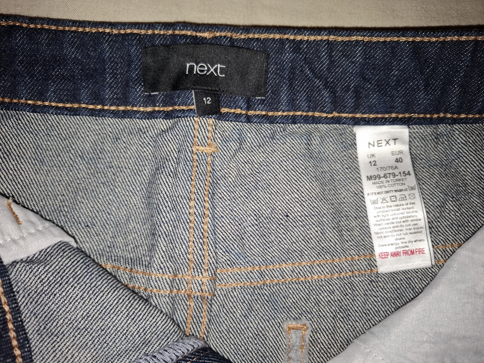 Next Ladies Size 12 Dark Blue Mini Denim Skirt Mid Thigh Length