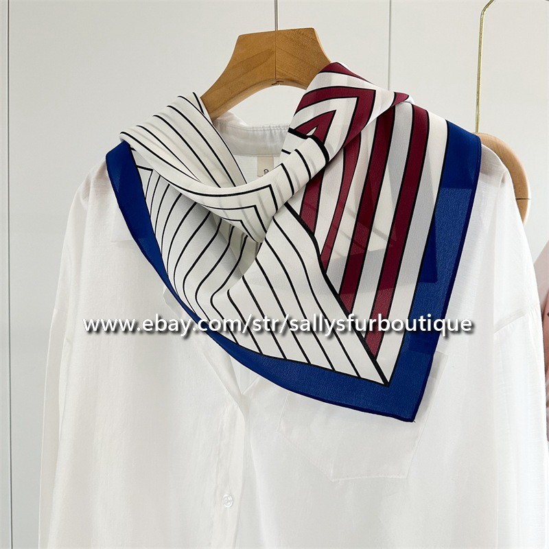 Boutique 100% Chiffon Silk Bandanna Stripes Print Necktie Scarf 68cm