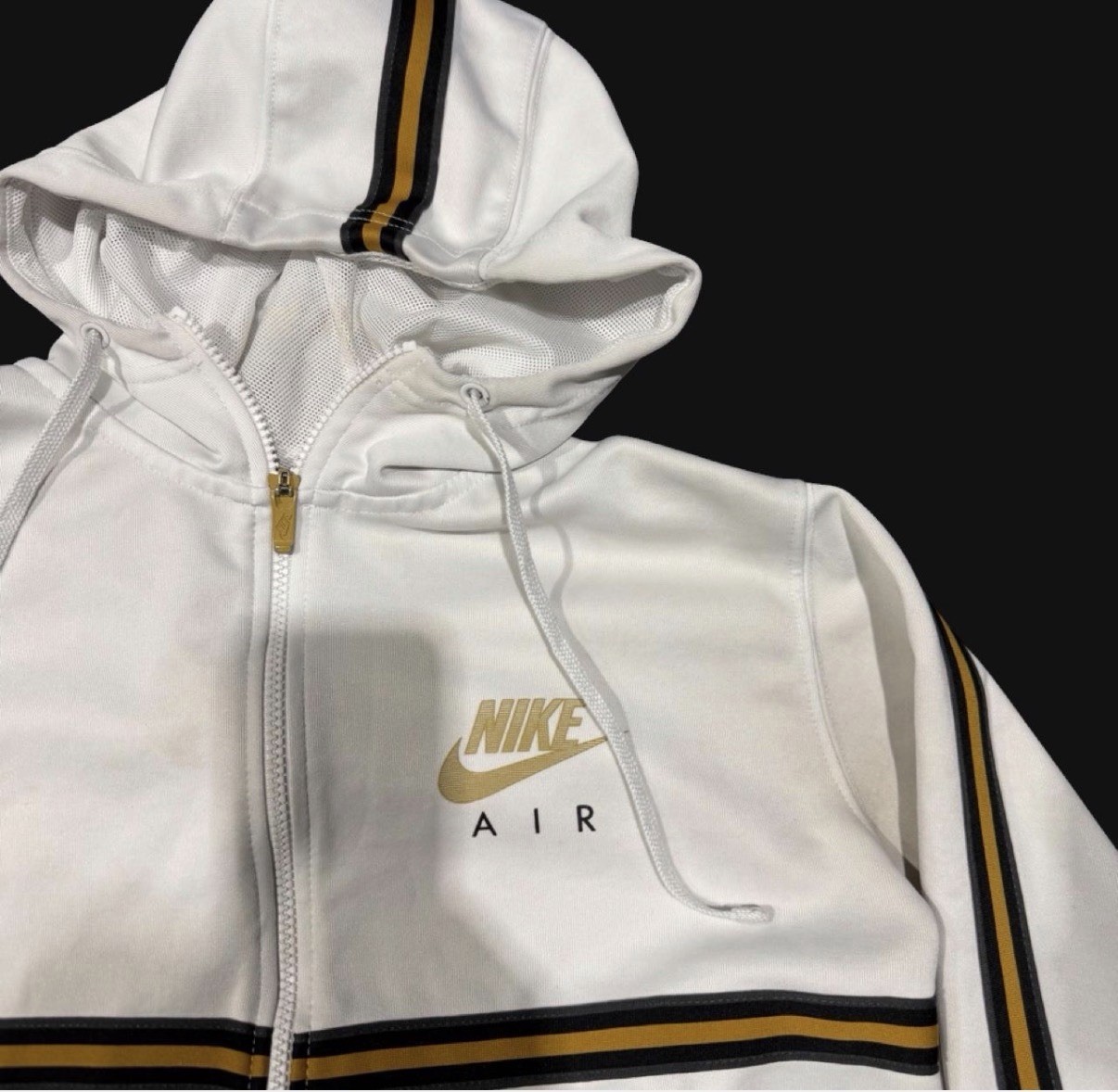 Vintage Nike Air Full Zip Hoodie Track Jacket White Gold Black Stripe Mens M Y2K