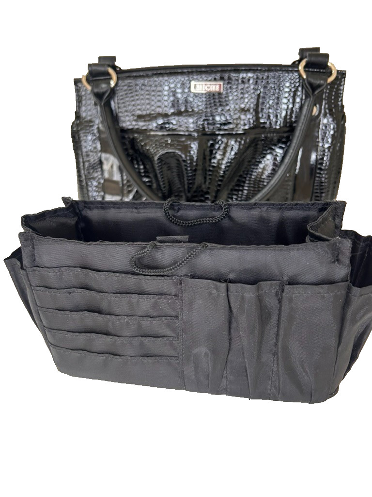 Miche Ebony Black Patent Embossed Magnetic Bag Purse Cover & Slip in Organizer