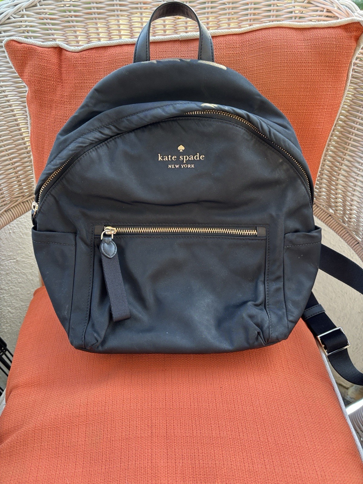 Kate Spade New York Black Backpack Adjustable Strap Zipper Accent Inner Pockets