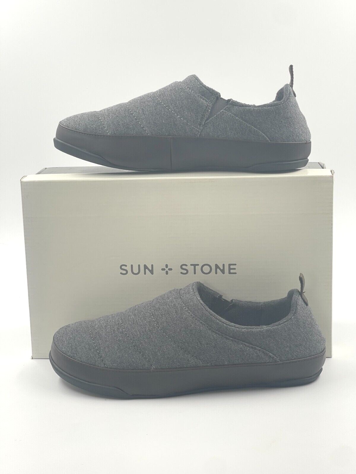 SUN + STONE Derek Quilted Slipper Men Grey Round-Toe Slip-on W/Heel Pull Tab