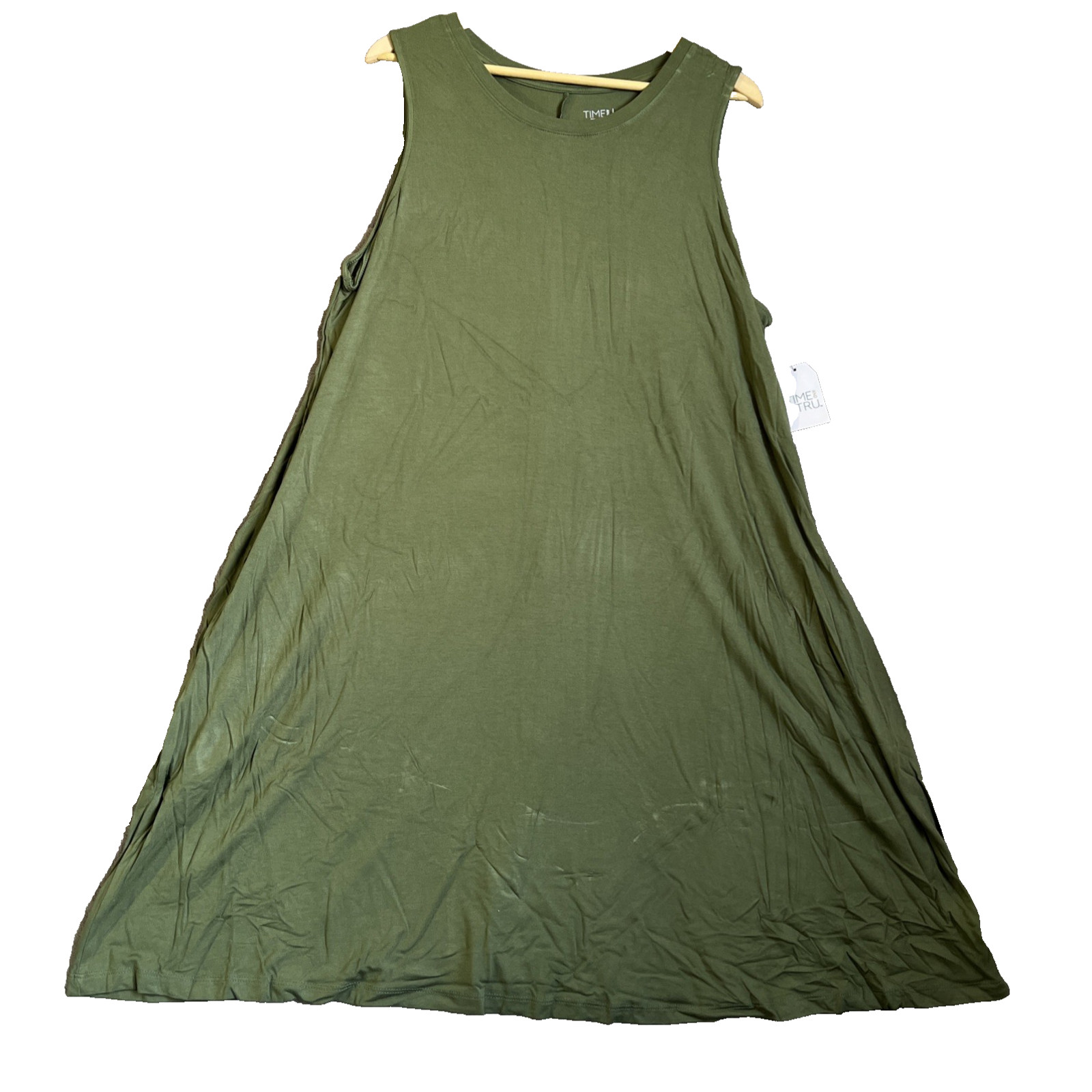 Time And Tru Dress 3X Green Rayon Jersey Swing Pockets Midi Beach Vacation NEW