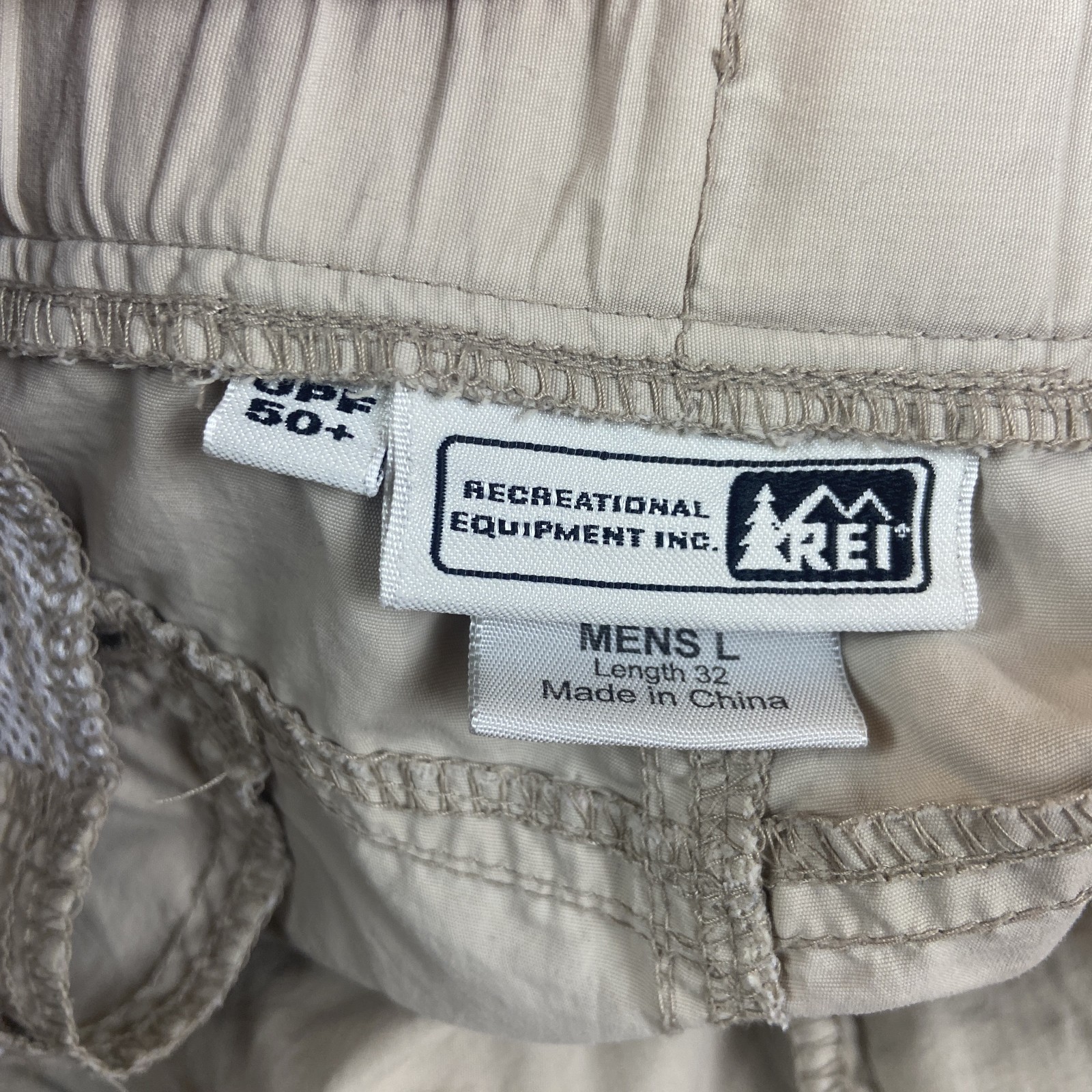 REI Pants Mens Large Beige Convertible Cargo Hiking UPF 50+ Workwear Belted
