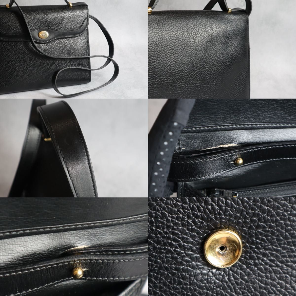 Christian Dior Vintage Flap Shoulder Bag Black Grain Leather