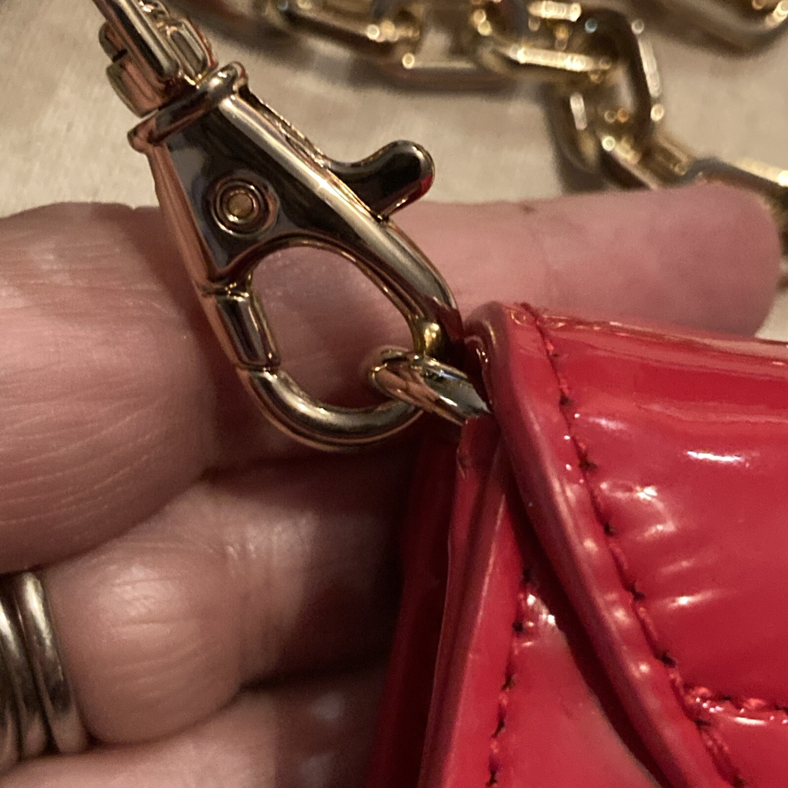 TORY BURCH Shoulder Bag Chain Mini Crossbody Ribbon Logo Patent Leather Red