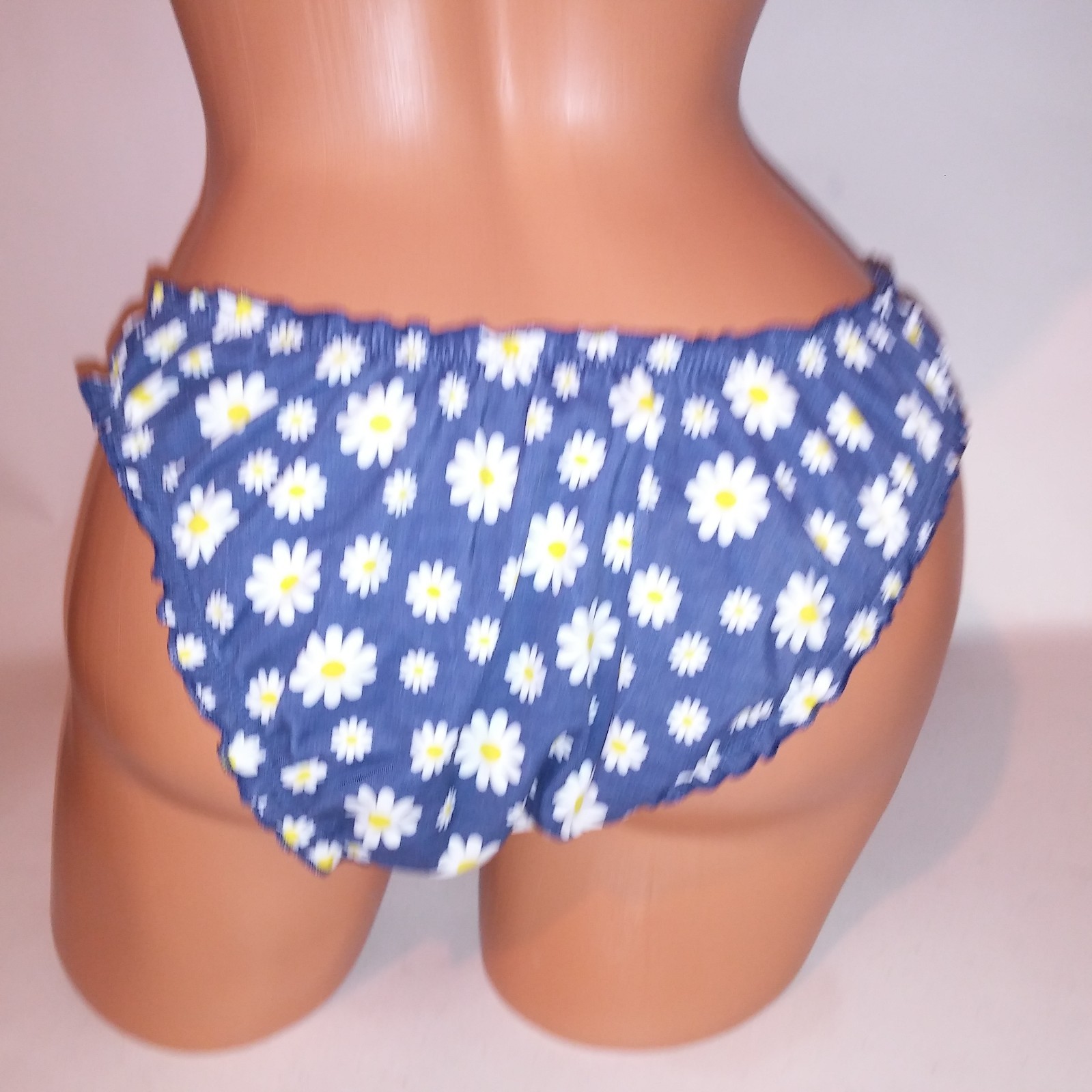 Victoria Secret PINK Swim Bikini Bottom Blue White Ruffle Cheeky Daisy Floral