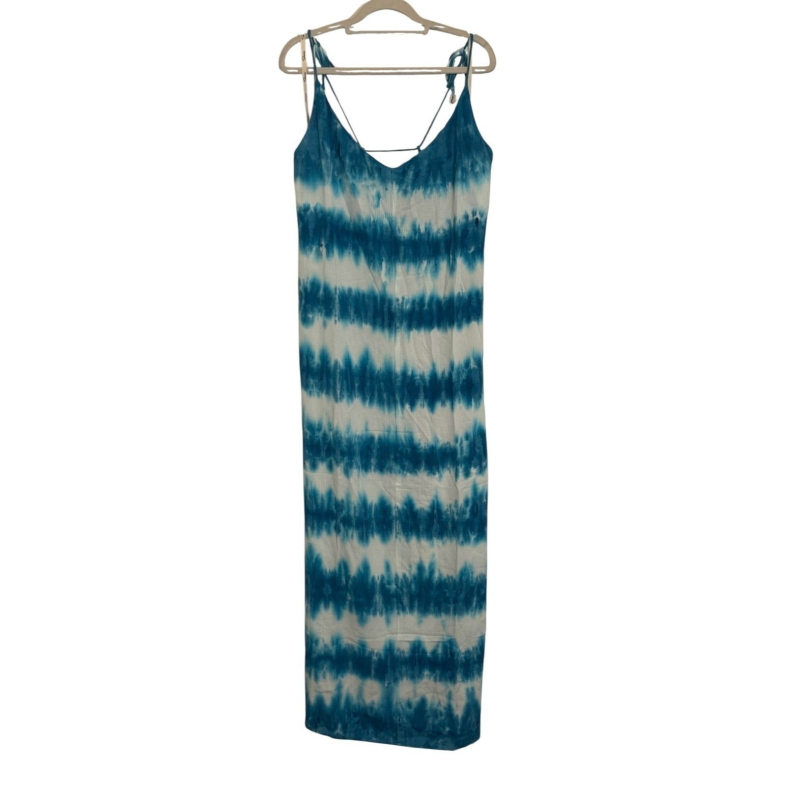 Shore Tie Dye Maxi Dress M Blue White Open Back Sundress Beach Resort NWT