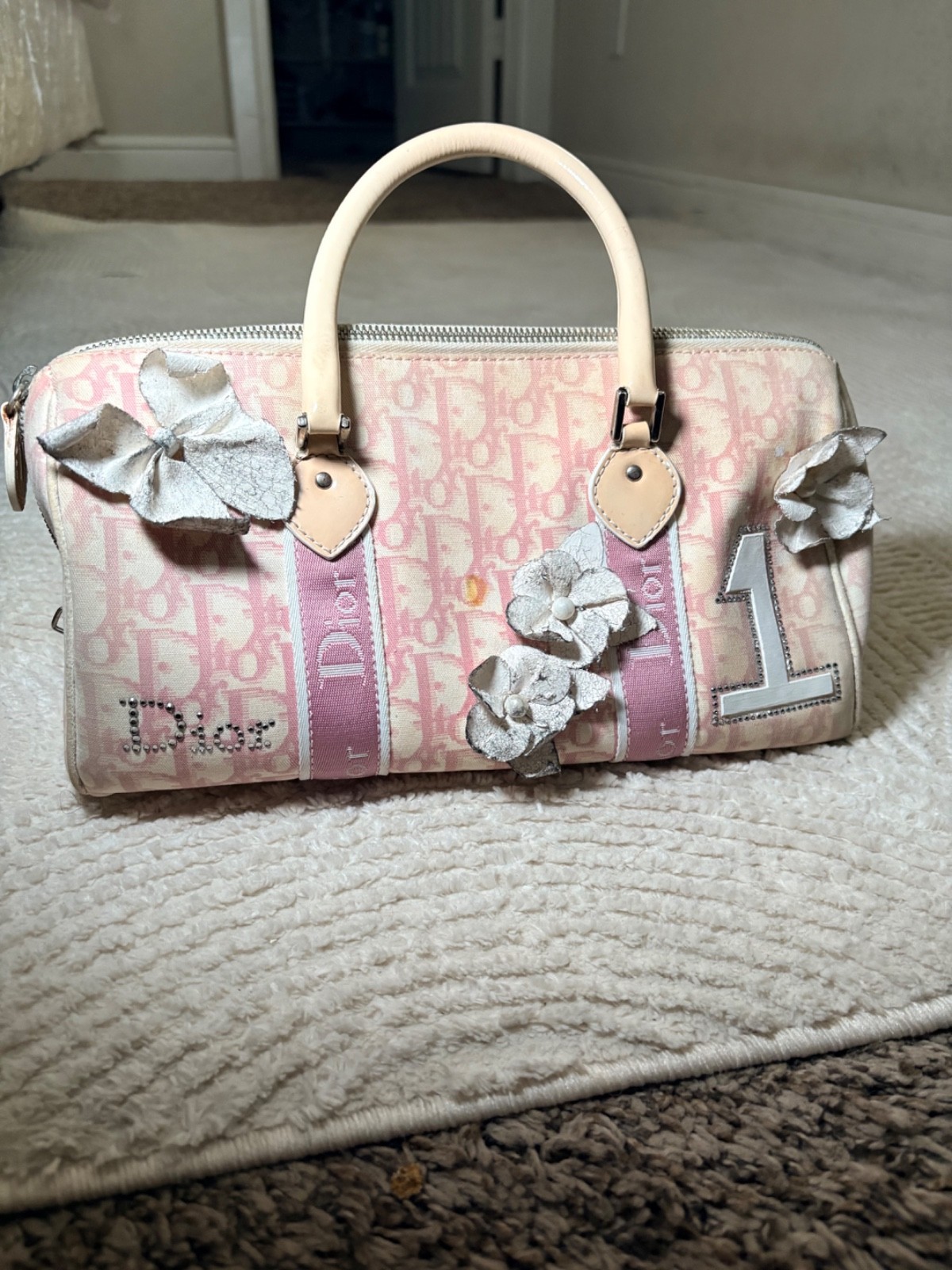 Christian Dior Pink Trotter Mini Boston Floral Embellished Galliano Era