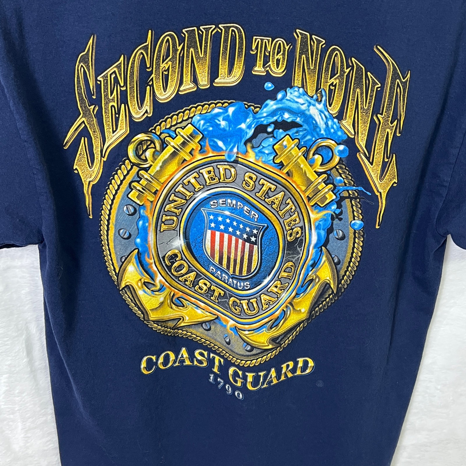 Gildan Coast Guard Second To None T Shirt Mens L Navy Short Sleeve Heavy Cotton