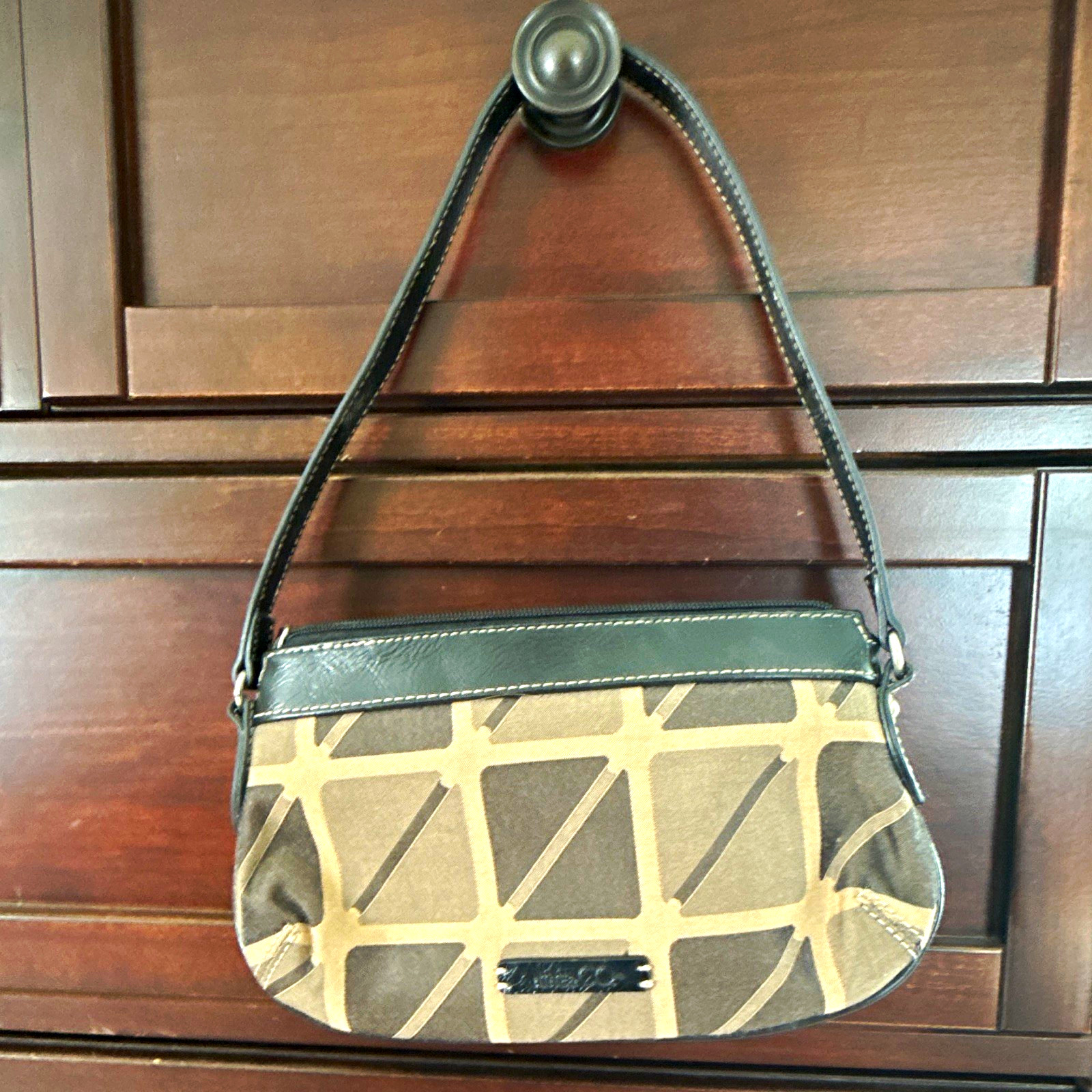 Nine West Geometric Crescent Shoulder Bag Brown/Beige Zip Strap Pockets