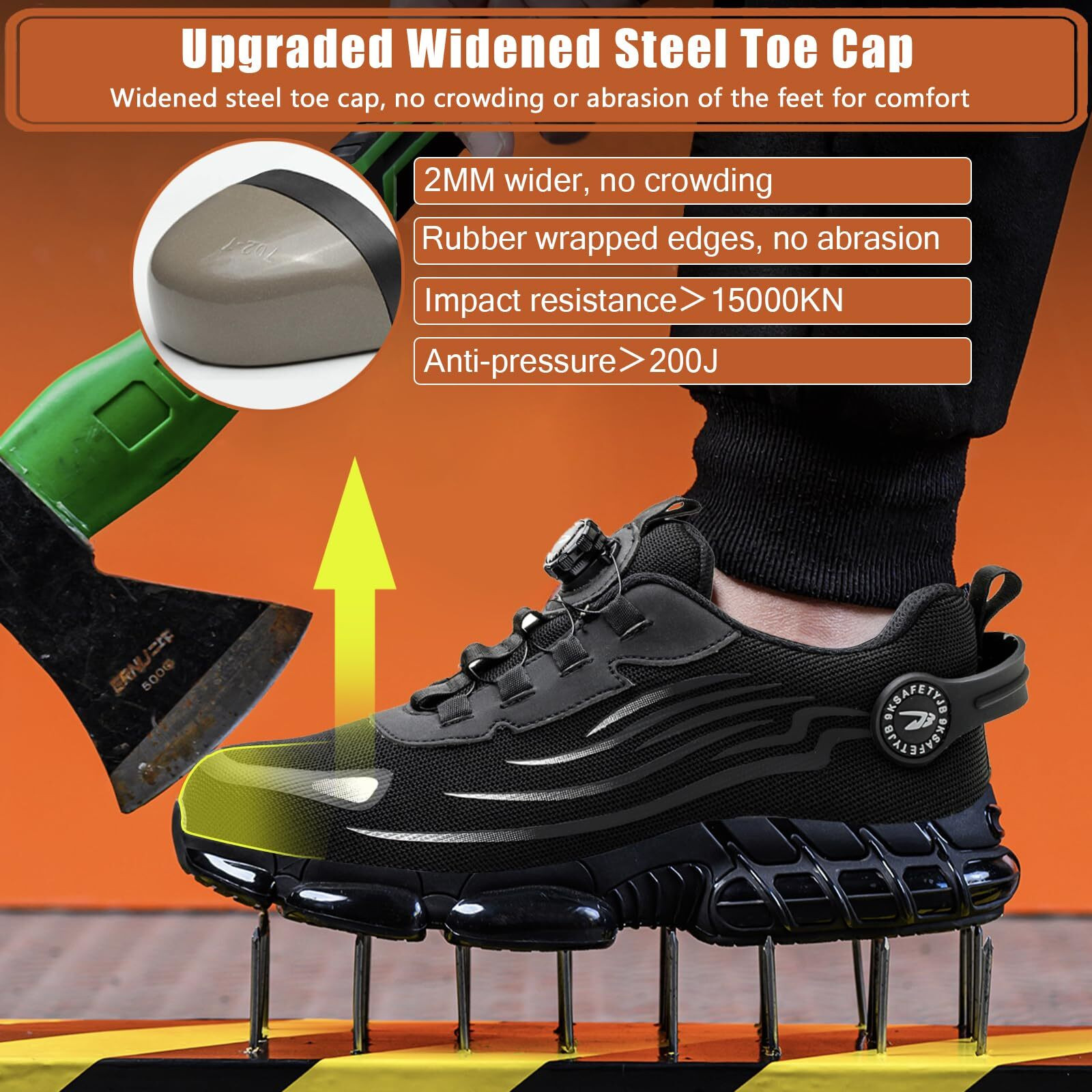 Men Safety Toe Work Shoes Rotating Buckle Breathable Non-Slip Steel Toe Sneakers