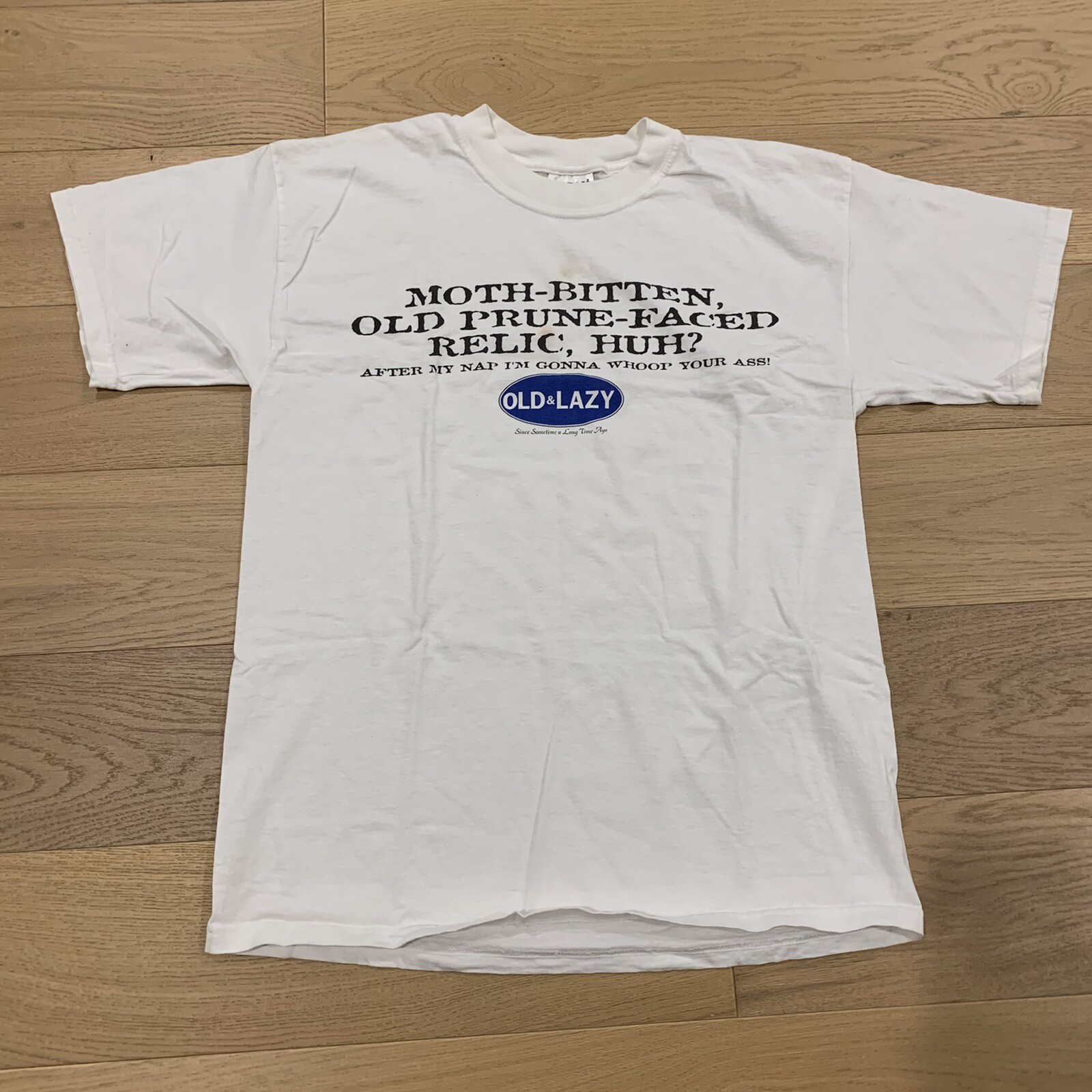 vintage 90s old and lazy comedy T-shirt old man novelty gildan heavy Large white