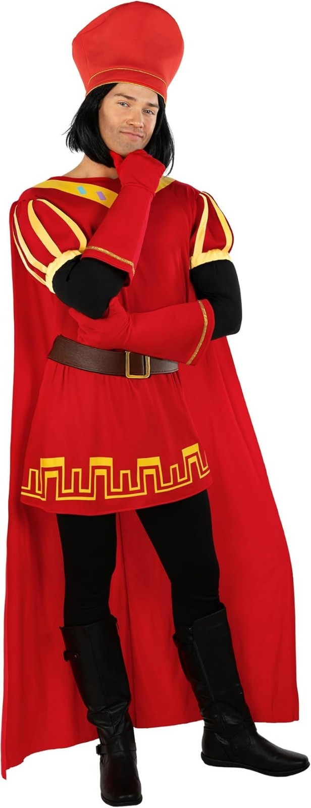 Men`s Red Fairy Tale Lord Costume + Wig Adult Farquaad Outfit Halloween M – 3XL