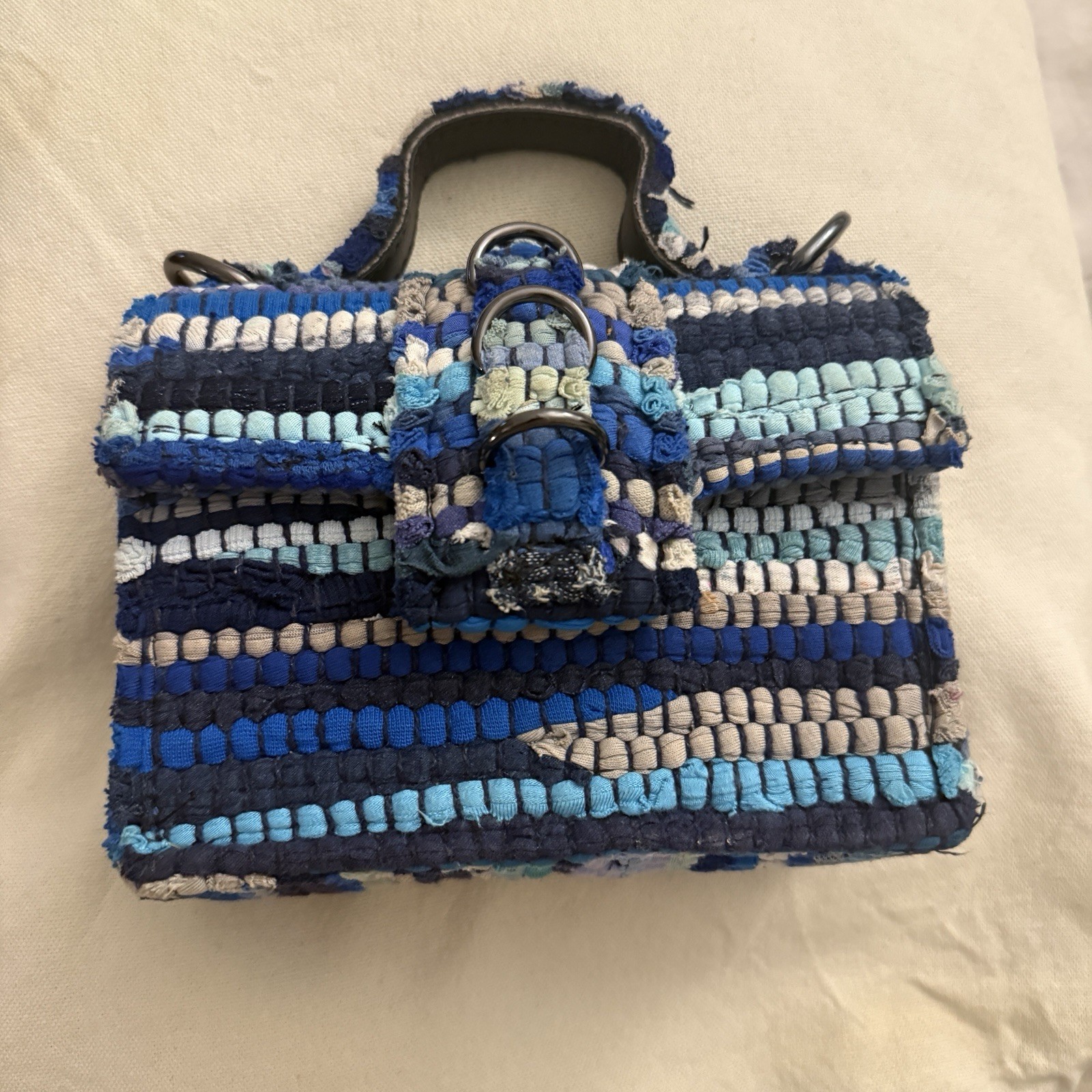 KOORELOO Upcycled Blue Multicolor Woven Top-Handle Bag