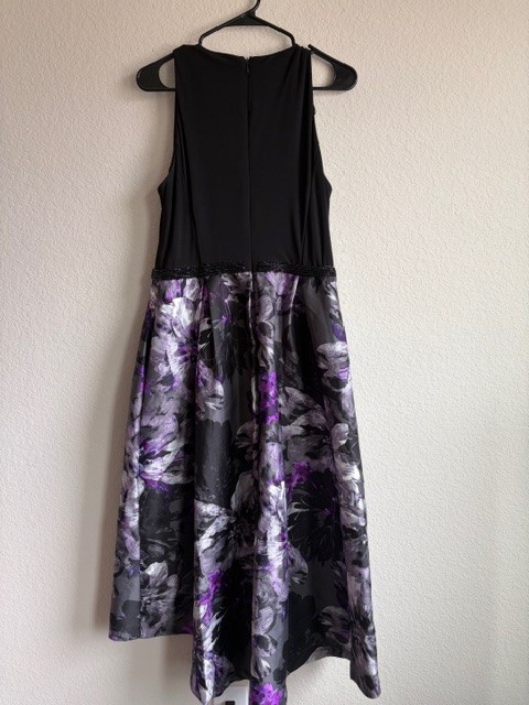 SLNY Womens SZ 10 Black High-Low Floral-print Beaded Cocktail Dress Wedding