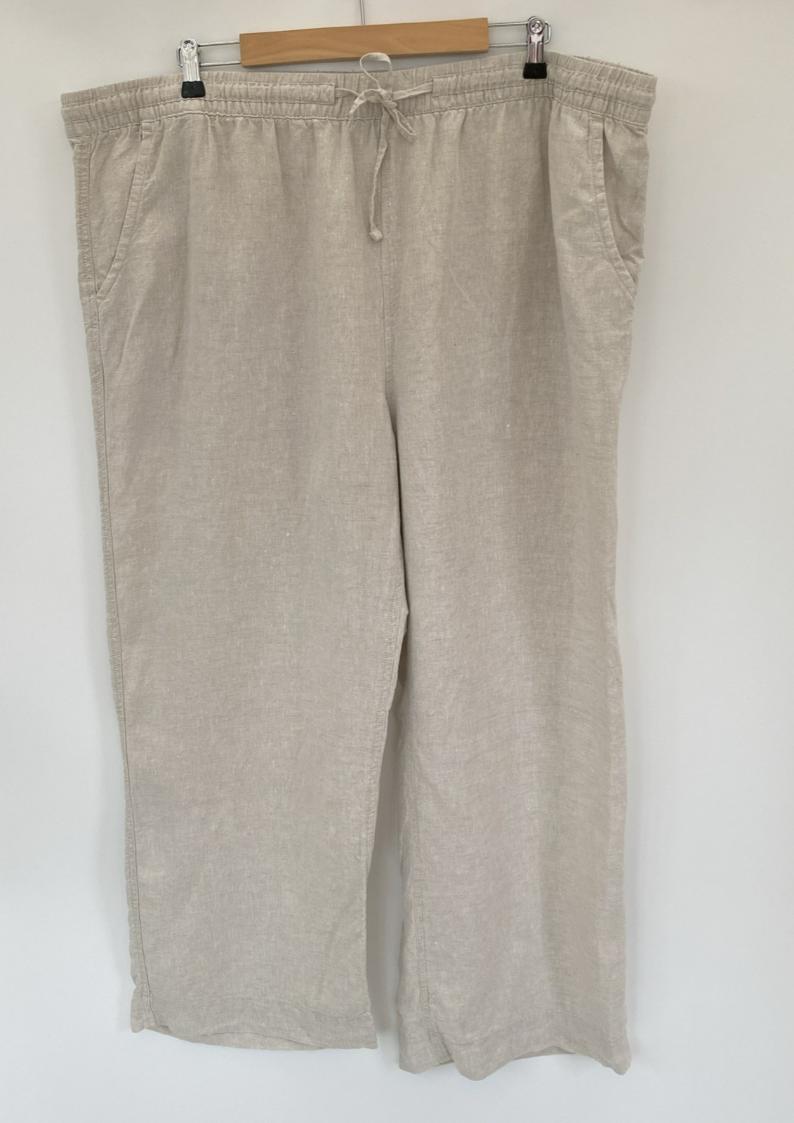 L.L. Bean Linen Ivory Trousers Size 26W – Waist 46in Wide Leg Boho Lagenlook