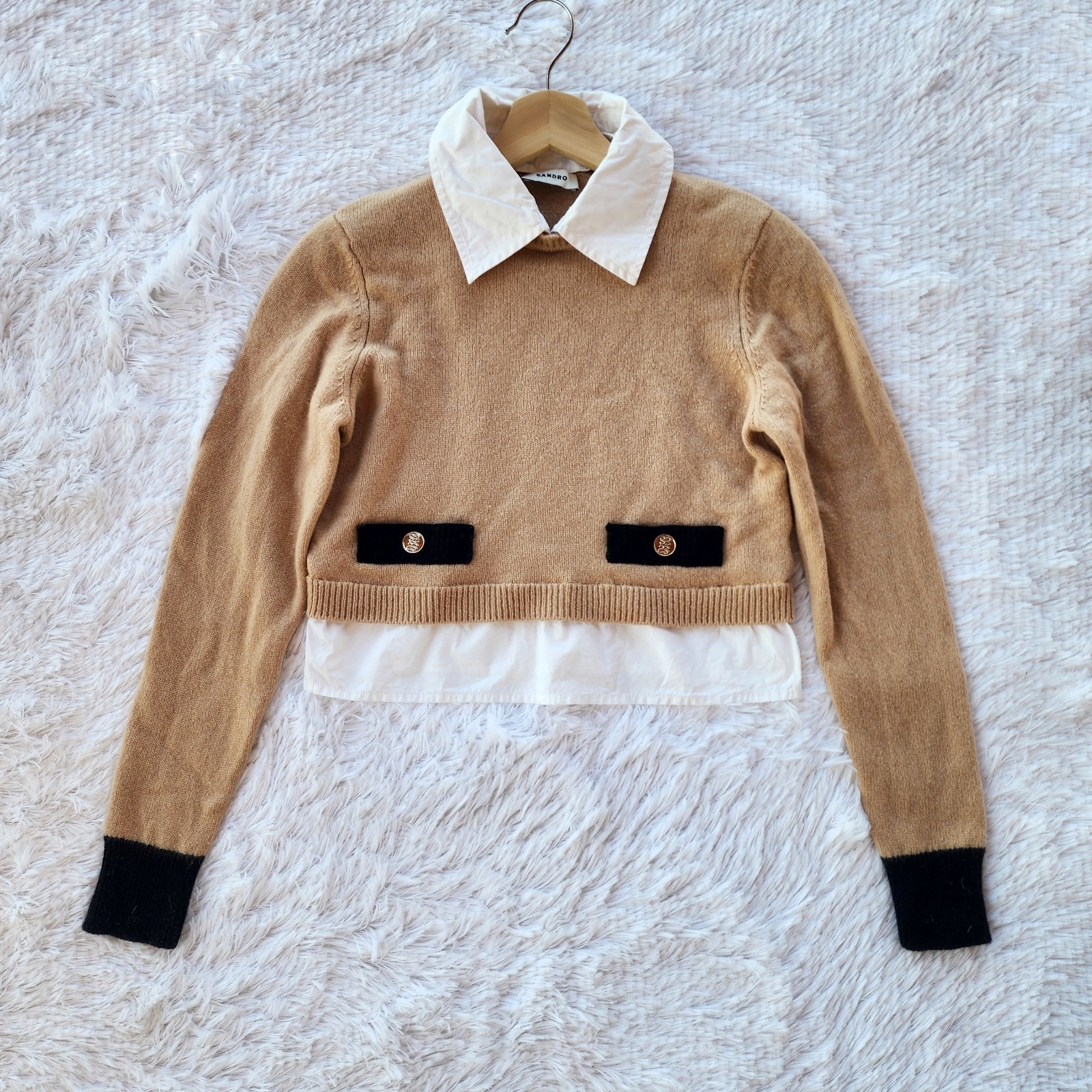 Sandro Dale Cropped Wool Cashmere Layered Sweater Size Small