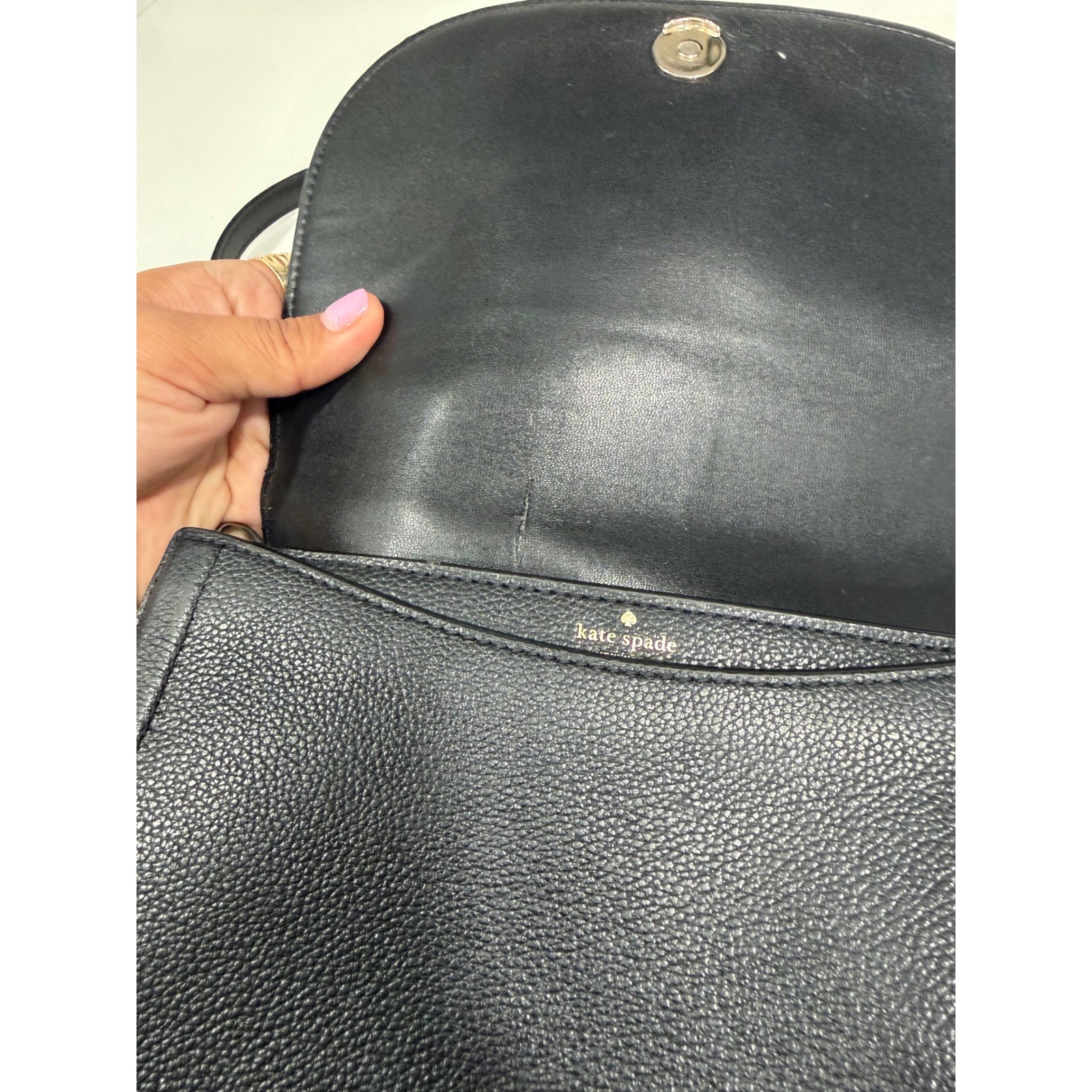 Kate Spade New York Black Pebbled Leather Crossbody Saddle Bag Gold Logo