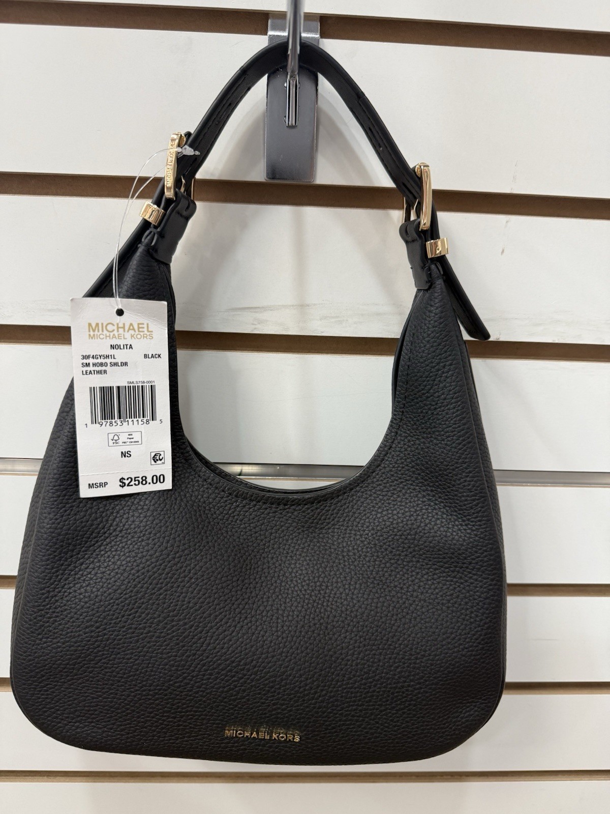 Michael Kors NOLITA Black Pebbled Hobo Bag Zip Closure Shoulder Strap