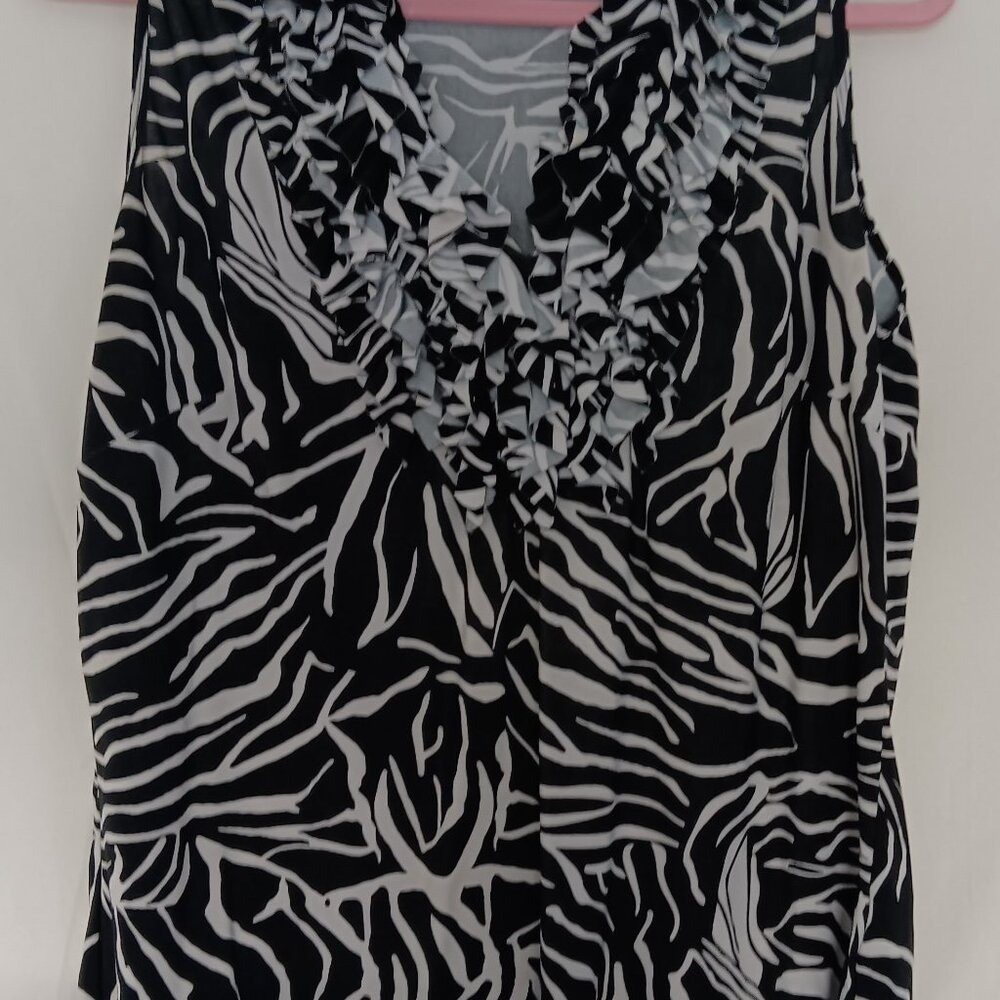 Milano Women’s Black and White Blouse ruffled neckline size XL