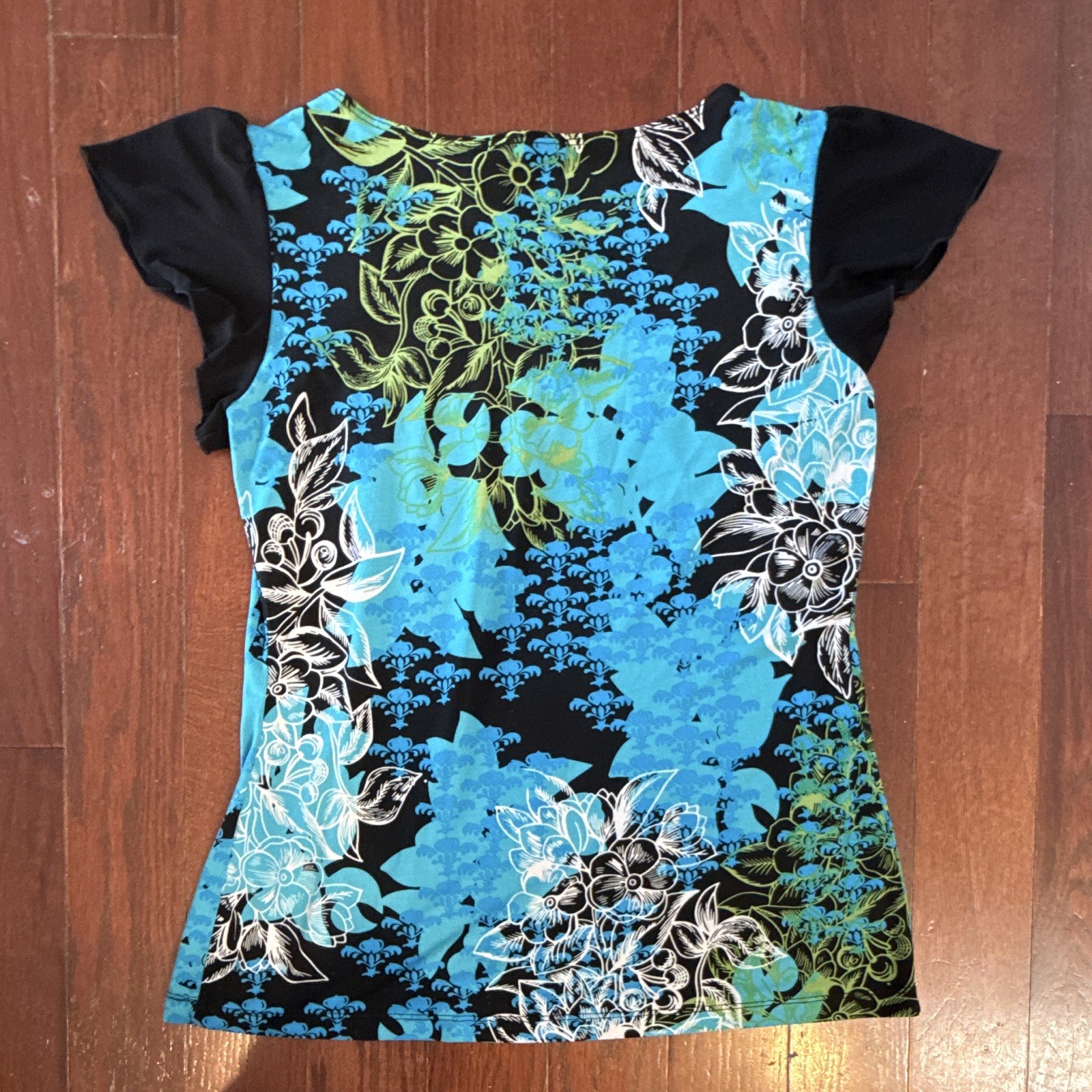 Perseption Concept Women’s Blouse Blue/Green/Black Floral Medium