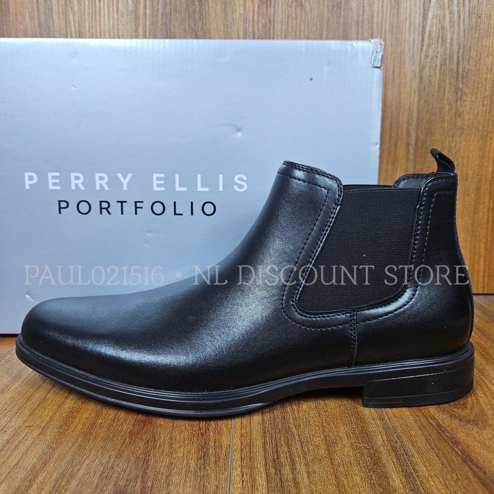 PERRY ELLIS Men’s Portfolio Chelsea Leather Boots ~ Black ~ Various Sizes