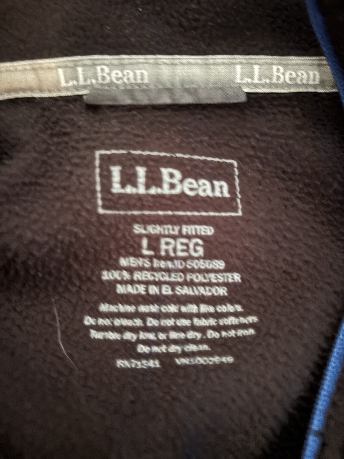 LL Bean 1/4 Zip Men’s Large Black With Blue Trim 100% Recycled Polyester