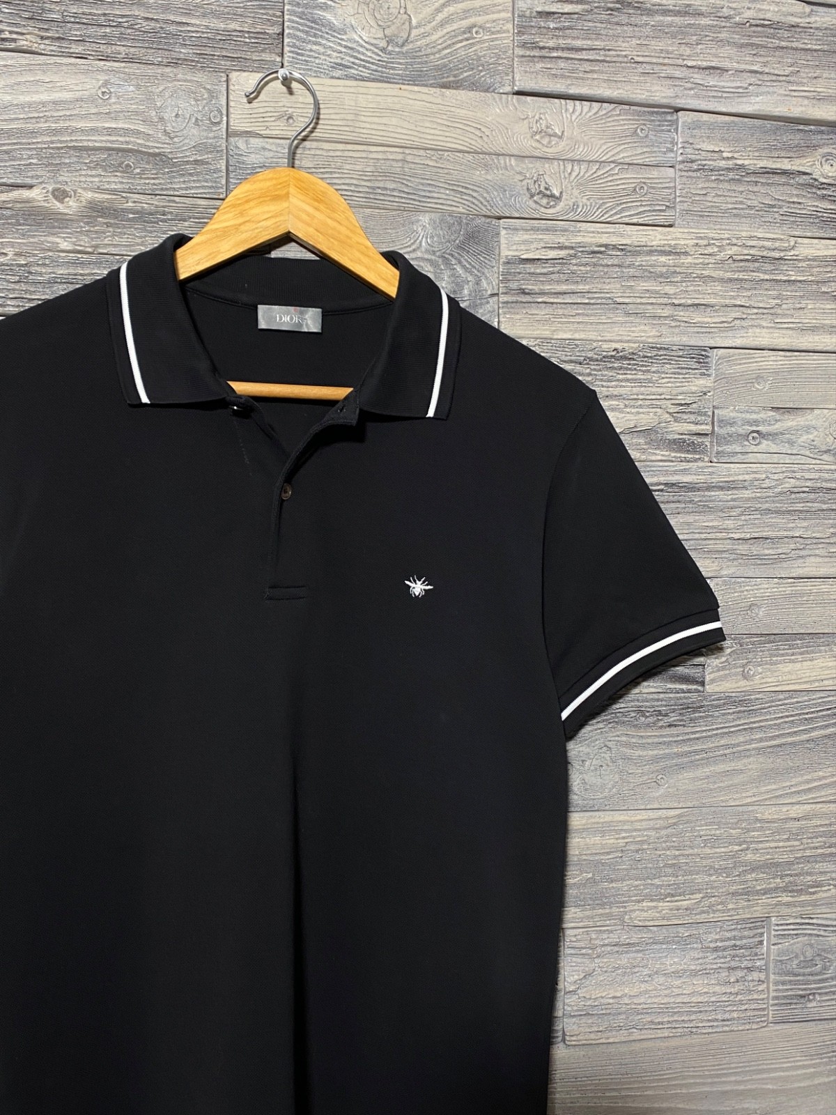 CHRISTIAN DIOR Men’s Embroidered Black Cotton Bee Classic Short Sleeve Polo Sz M