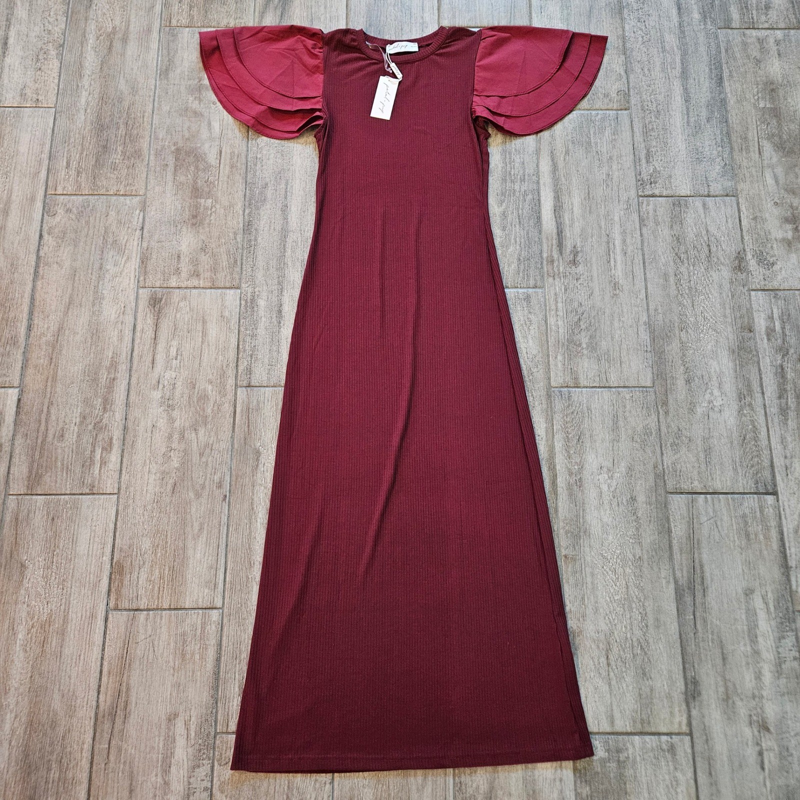 Petal and Pup Cally Ruffle Sleeve Maxi Dress Size M NEW Romantic Ribbed Date