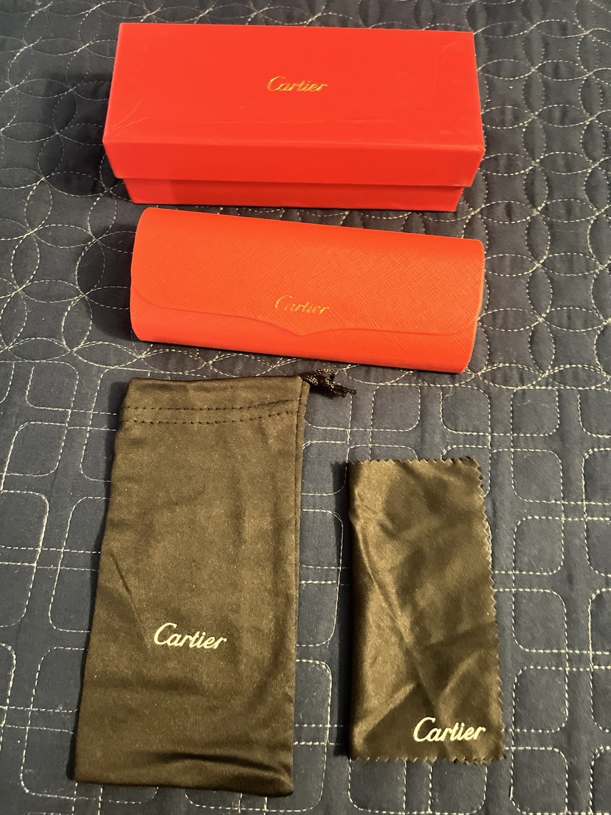 Cartier Rimless Rectangle Sunglasses Gold Metal Frame Black Tinted, Case Box