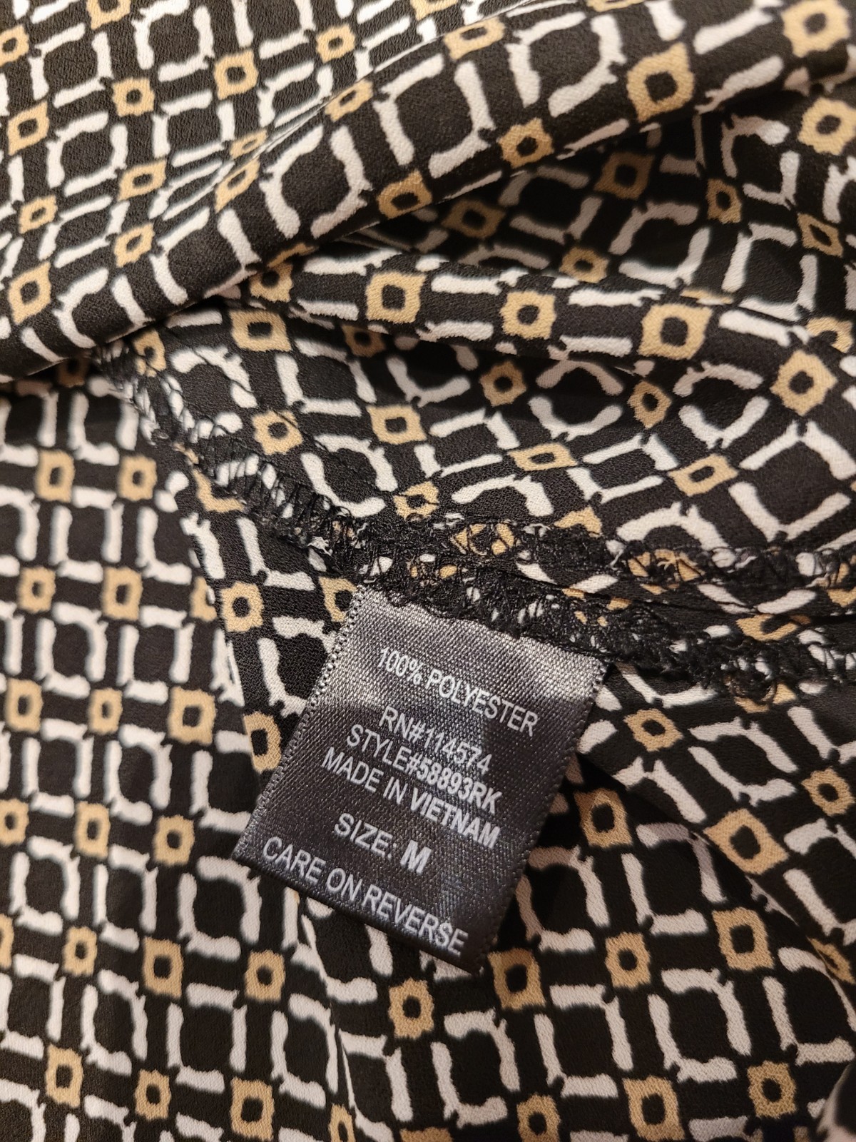 Pleione Black Print Tunic Top Medium Rolled Sleeves