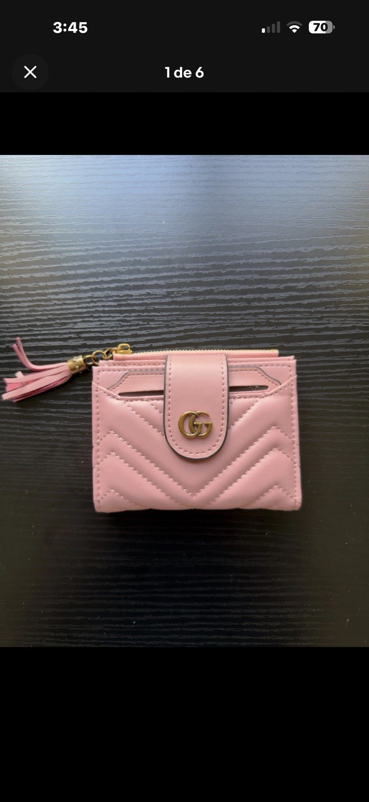 Gucci Pink Quilted Logo Zip Wallet Tassel Credit Card Folding Women