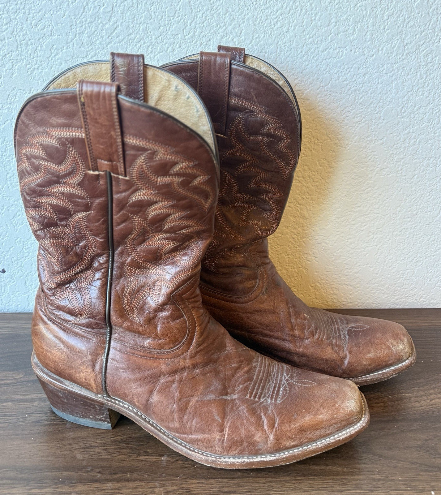 Moon Shine Spirit Men’s Cowboy Boots Brown Leather Size 12D Made In Mexico