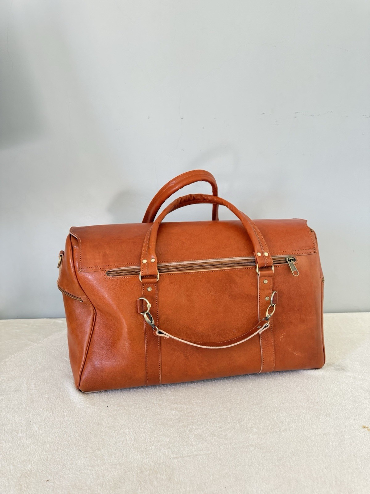 Genuine Leather Travel Bag – Cognac Caramel Brown | 55 × 35 × 25 cm – handmade