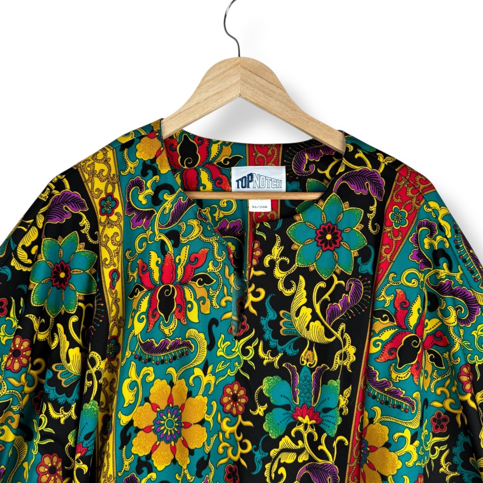 Top Notch Tunic Top Womens Size 26W Vintage 90s Floral Paisley Kimono Bright