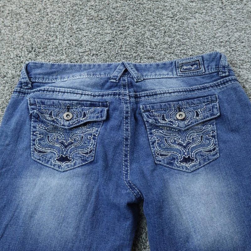 Amethyst Jeans Womens 13 Dark Blue Denim Pants Low Rise Boot Flare Stretch Y2K