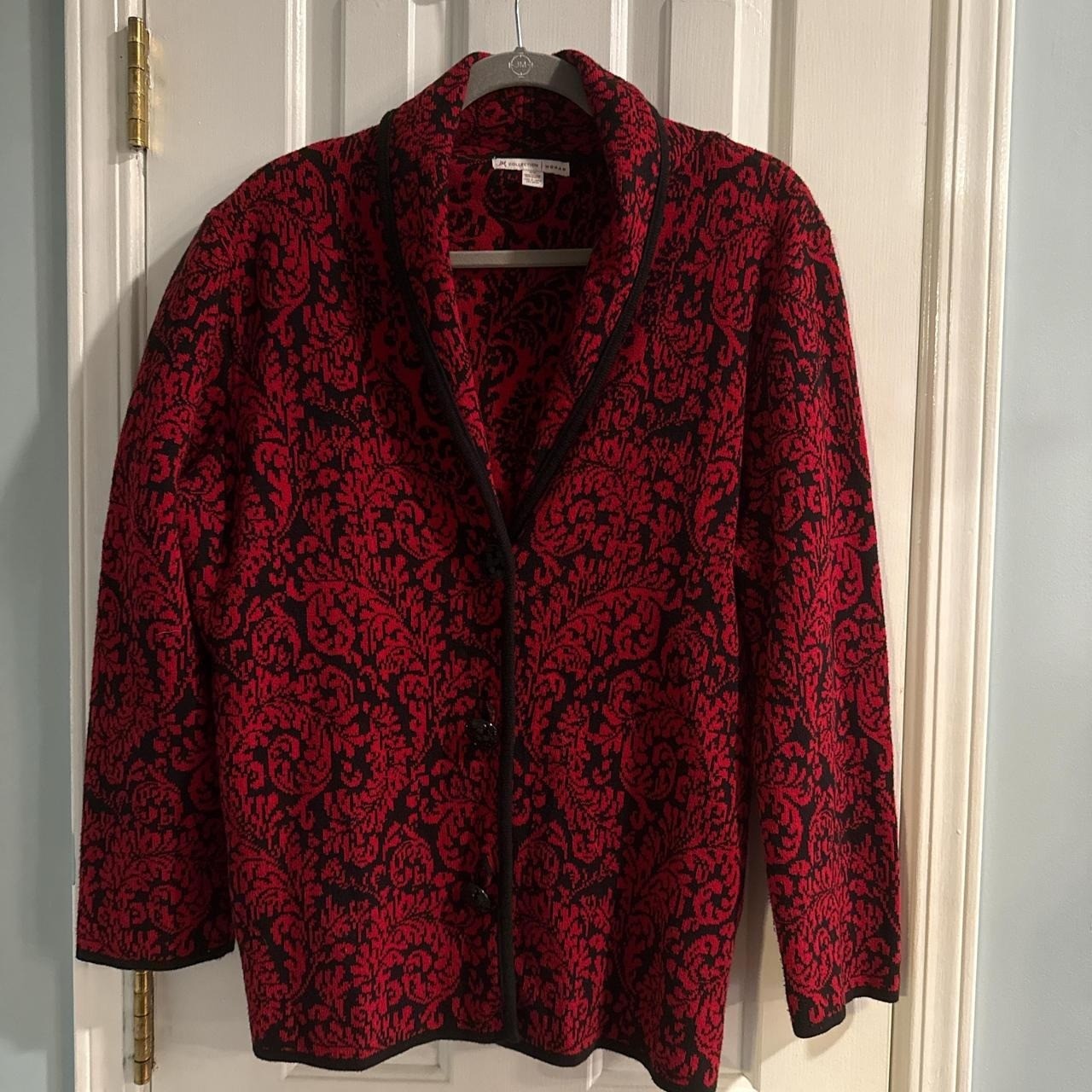 JM Collection Red and Black Cardigan with cute buttons