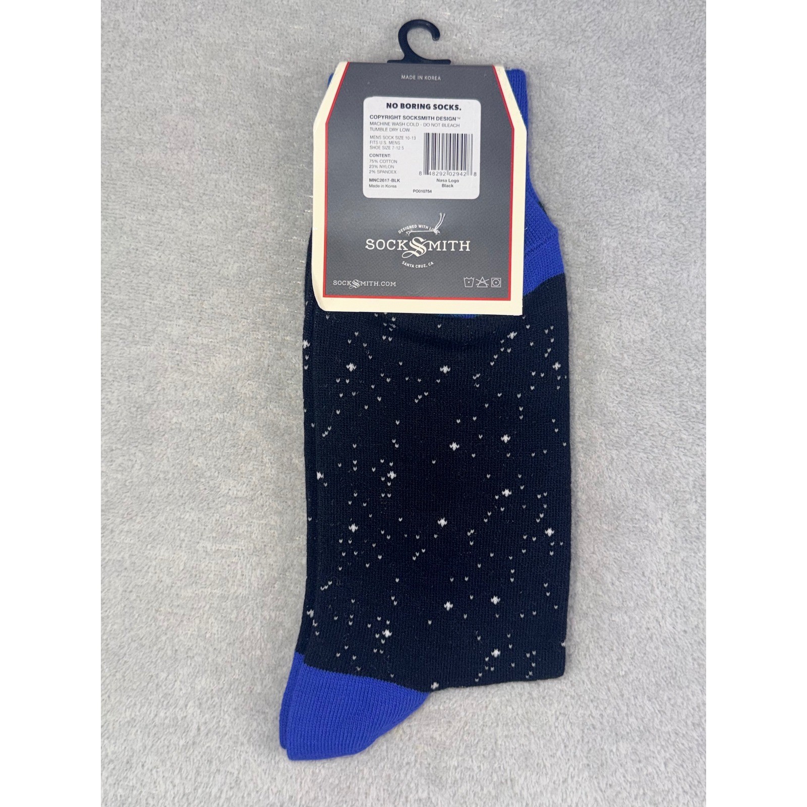 Socksmith Mens 10-13 NASA Logo Graphic Cotton Crew Socks Black Blue Space