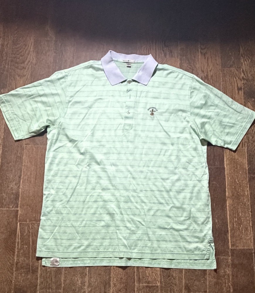 Peter Millar Polo Shirt Mens XL Green Purple Stripe Waterville Club Golf