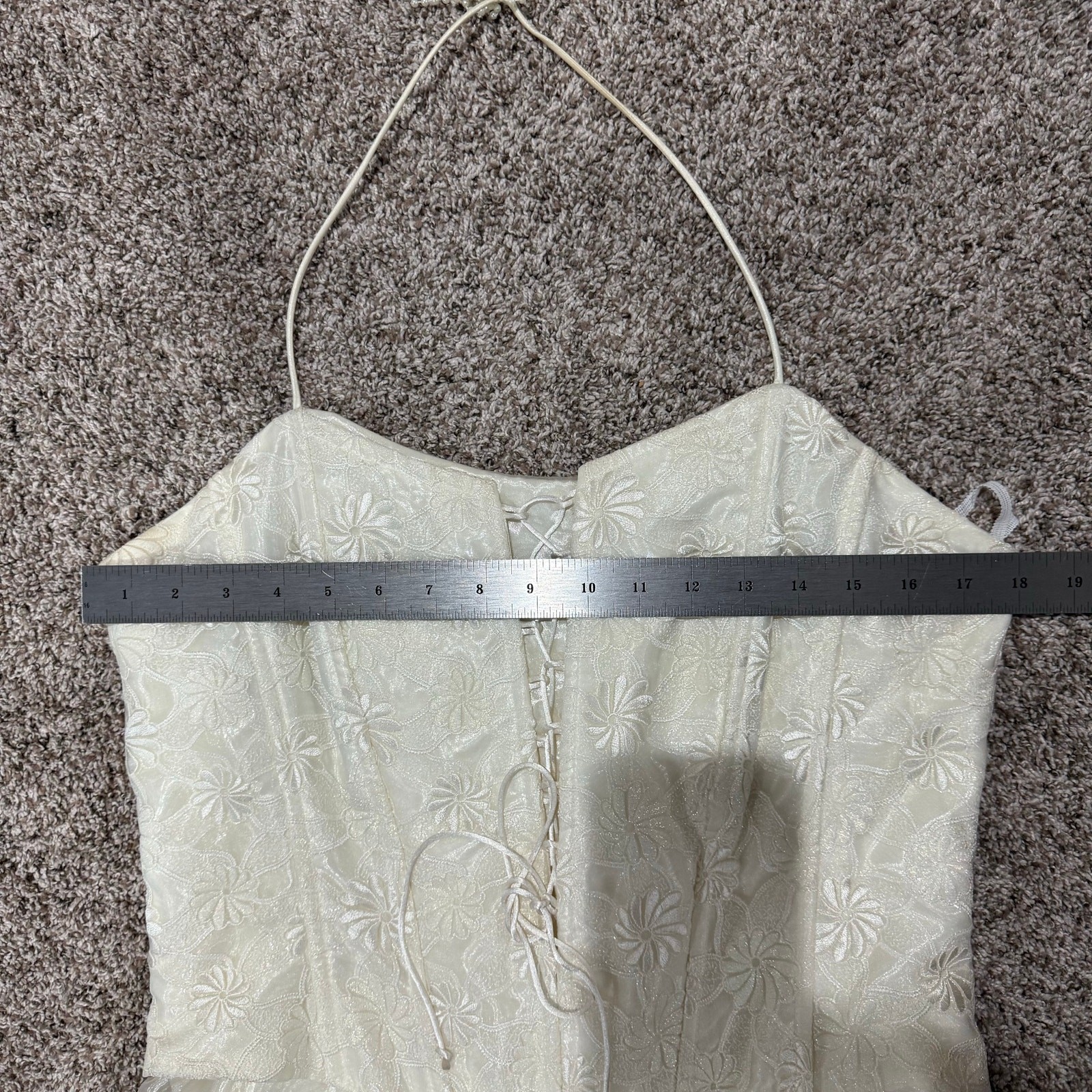 VTG 90s y2k Women’s Cream Floral Dalia Drop Basque Waist Corset Halter Dress XL