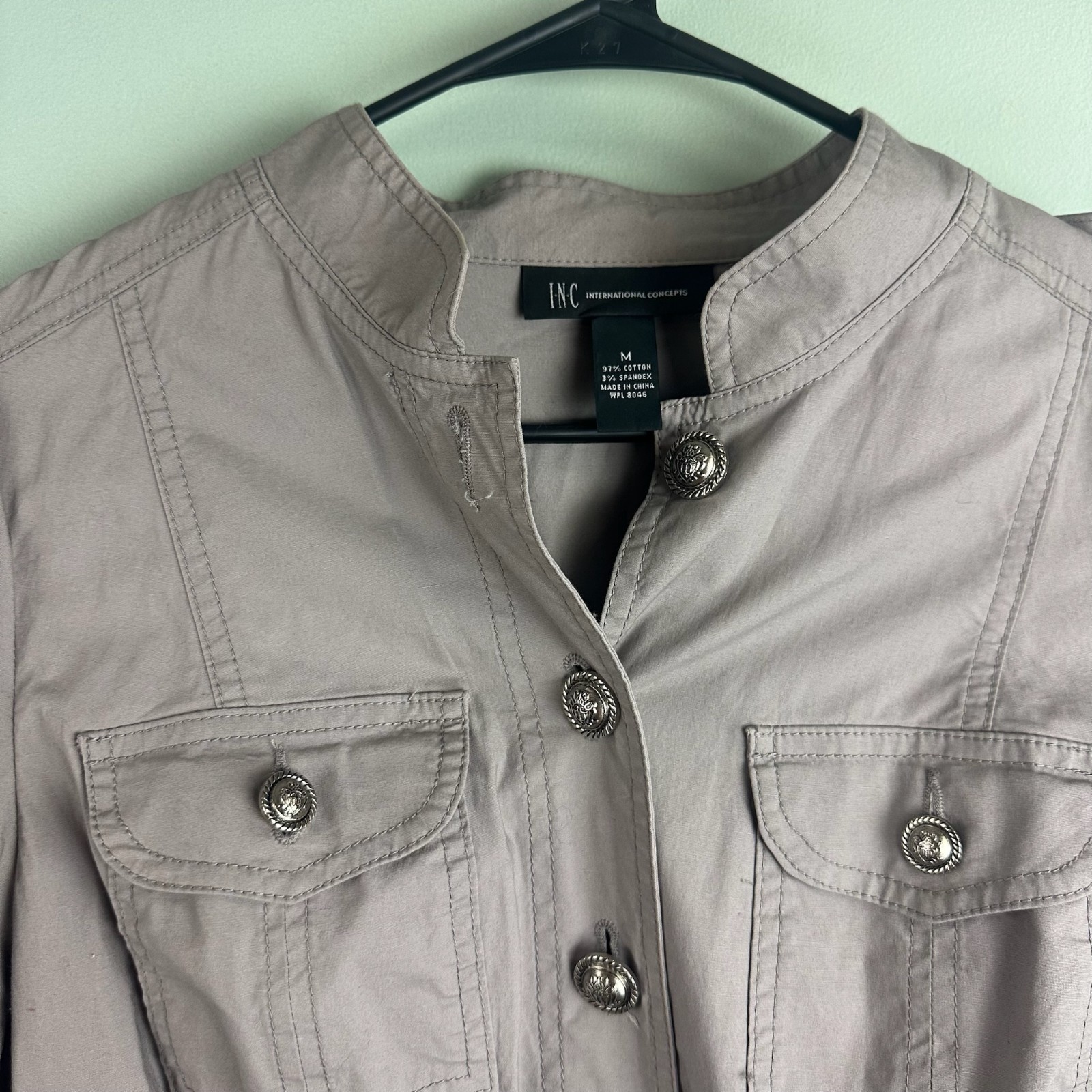 INC International Concepts Taupe Button Accent Safari Style Lightweight Jacket M