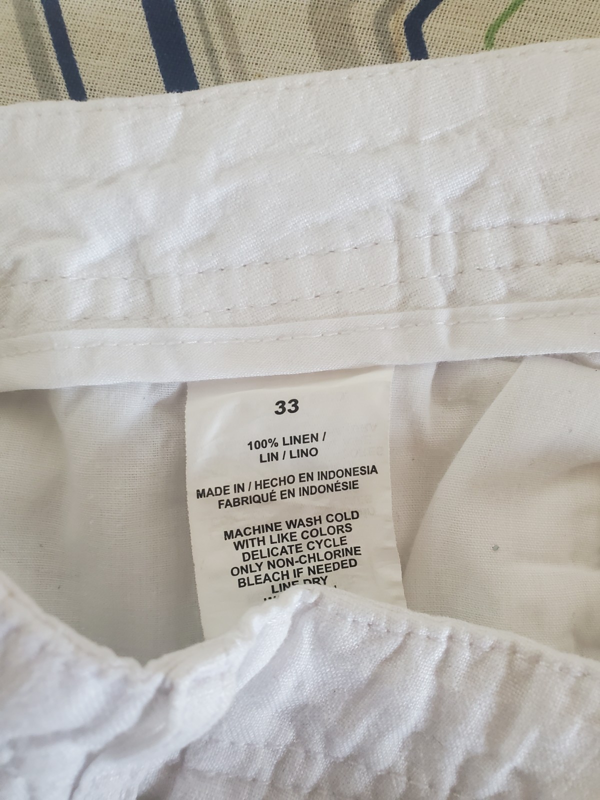 Perry Ellis Men’s 33 Drawstring Belted Zip Lightweight Chino Short White Linen