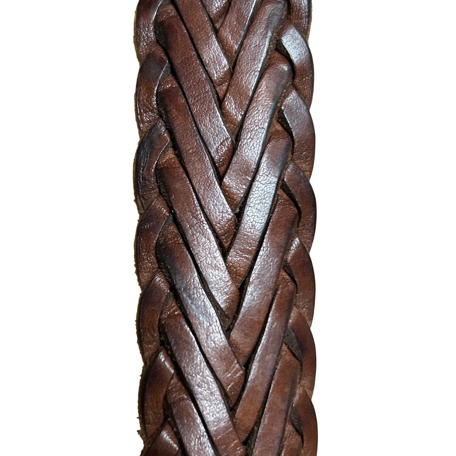 Braided Leather Belt Brown Silver Buckle 1.25″ Wide Size XL (52″ Strap)