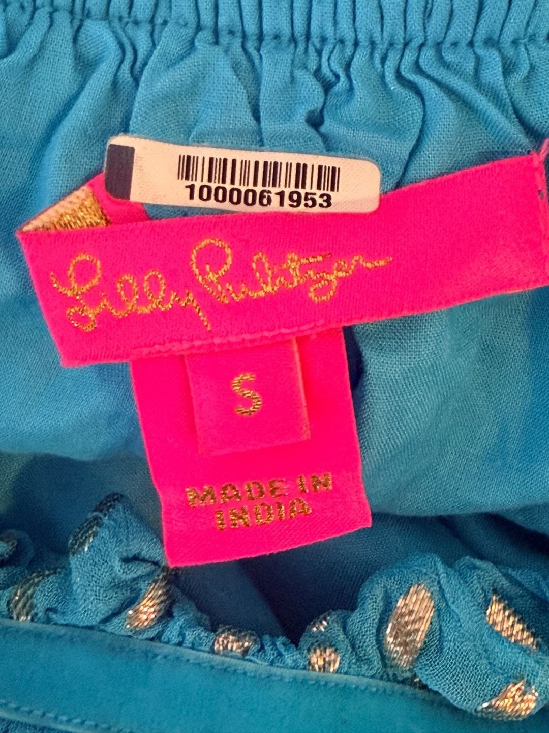 Lilly Pulitzer Ceecee Off-the-Shoulder Top Turquoise Oasis Metallic – Small