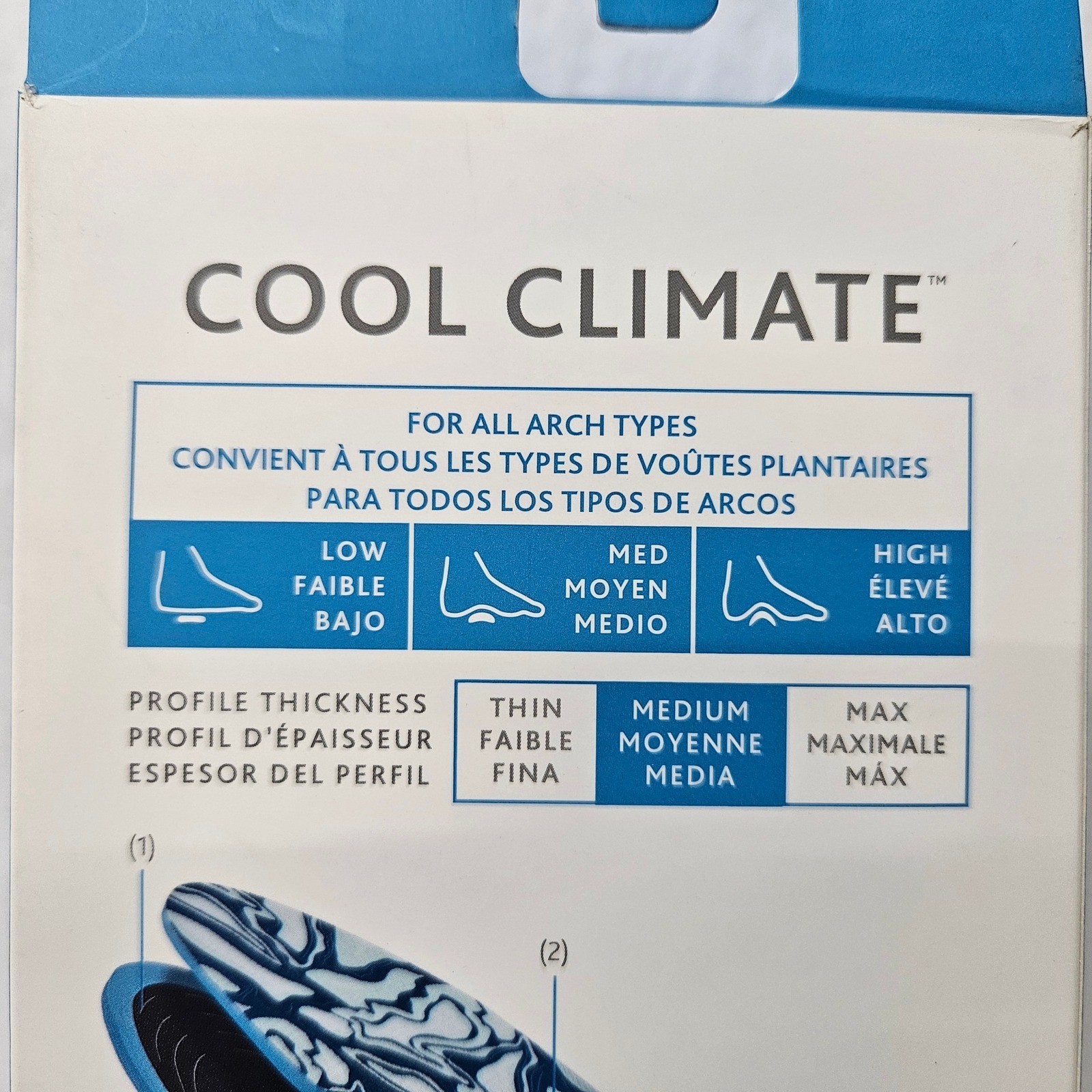 Sof Sole Cool Climate Men’s Insoles Trim to Fit Size 7-13 Blue White Marble NEW