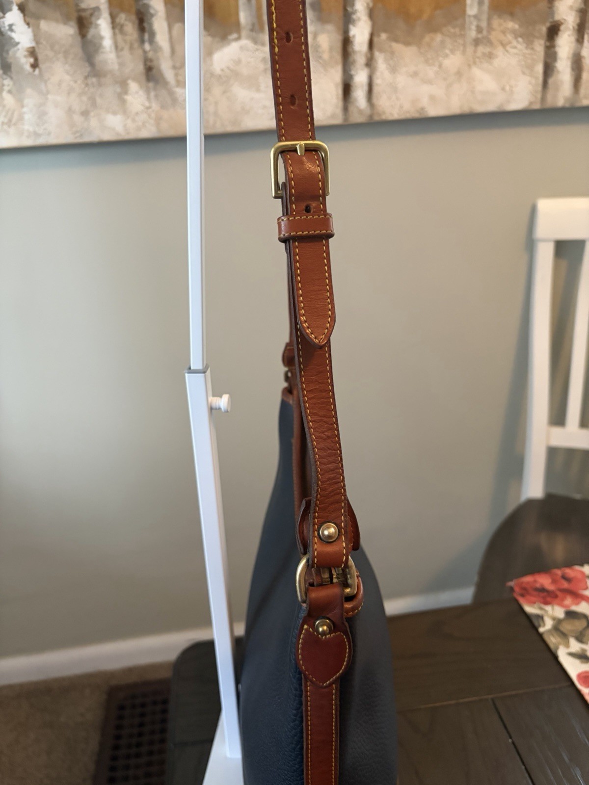 Vintage Dooney & Bourke Navy/Brown Pebbled Large Hobo Shoulder Bag Zip