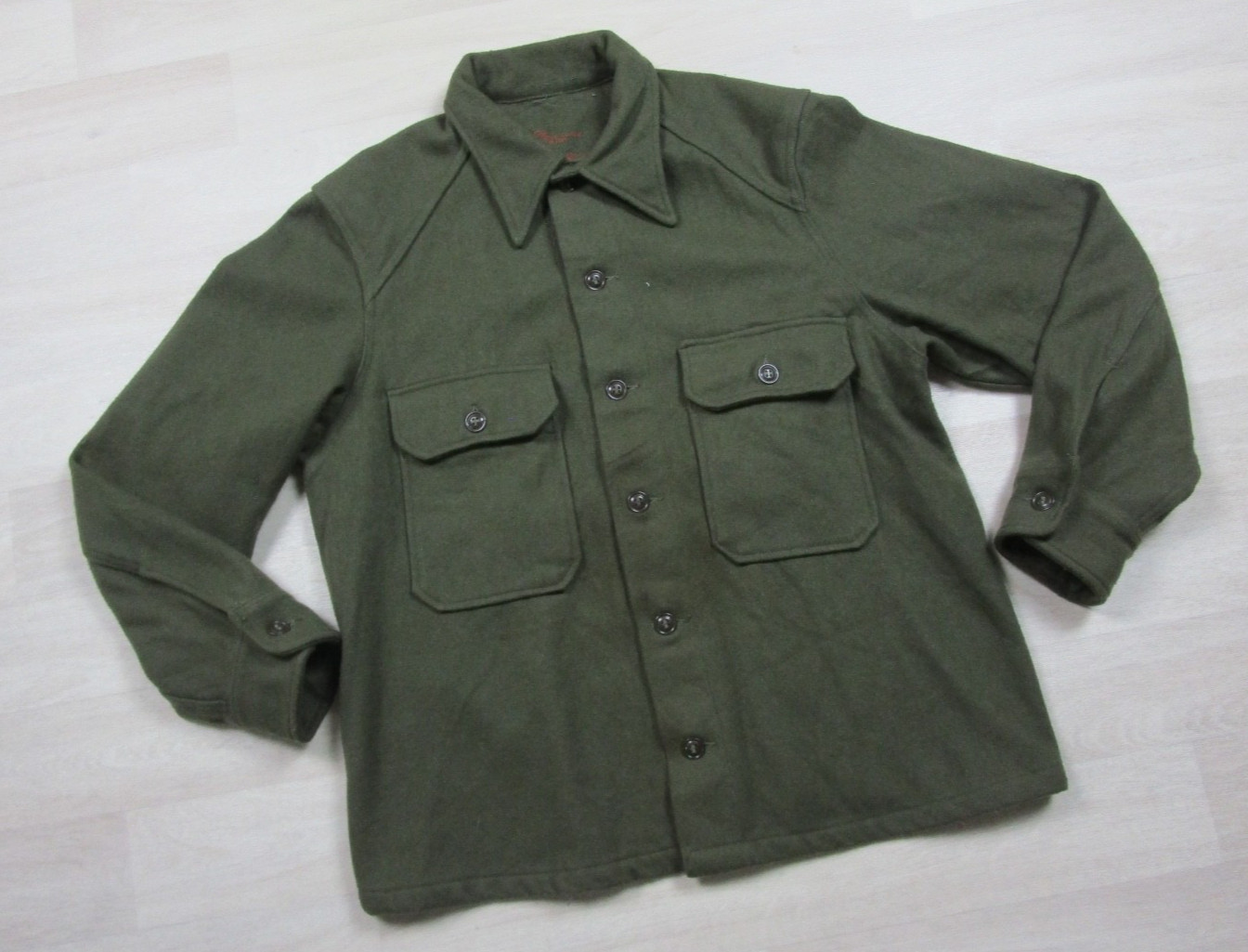 Vintage 50s US Army OG-108 Wool Cold Weather Field Shirt (L) Korean War 1952