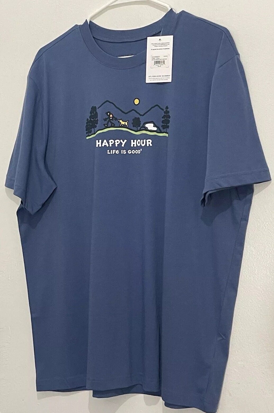 Life is Good Men’s Jake & Rocket Happy Hour Hike Vintage Blue Size Large NWT