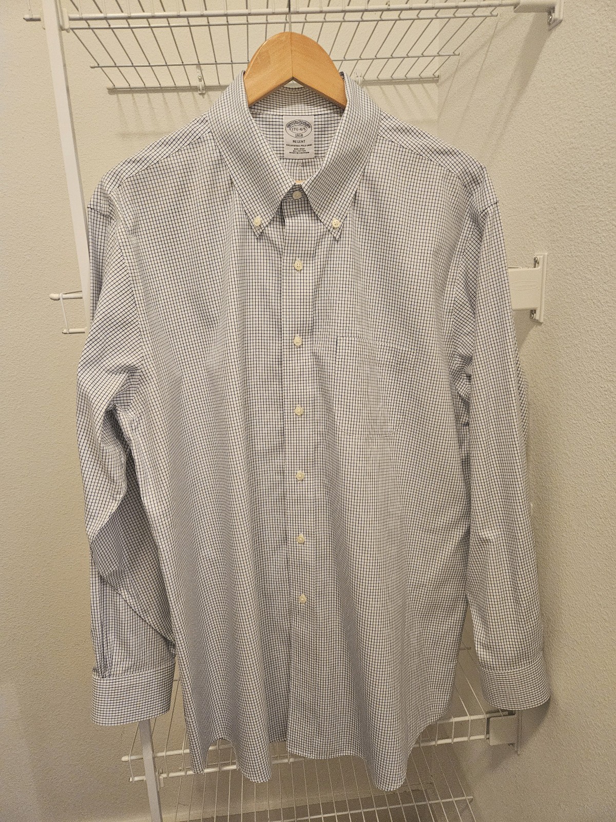 Brooks Brothers 1818 Regent Non-Iron Cotton Dress Shirt 17.5 Check Button Down